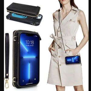 NUOKU IPhone 13 Pro Max 6.7" Case, Magnetic Detachable Crossbody Wallet (Black)